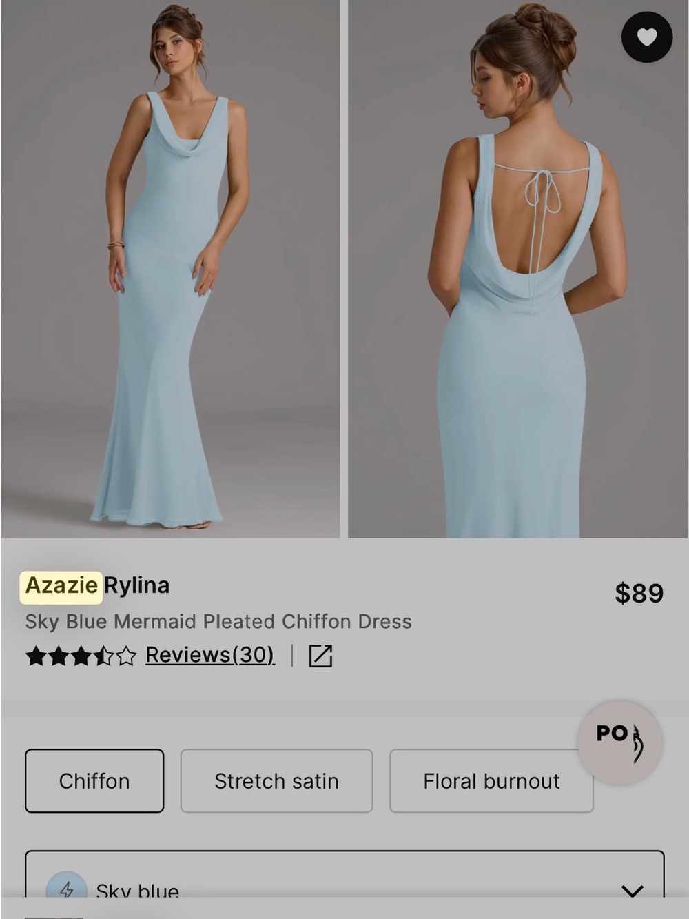 Azazie Sky Blue Rylina Backless Mermaid Chiffon Dress